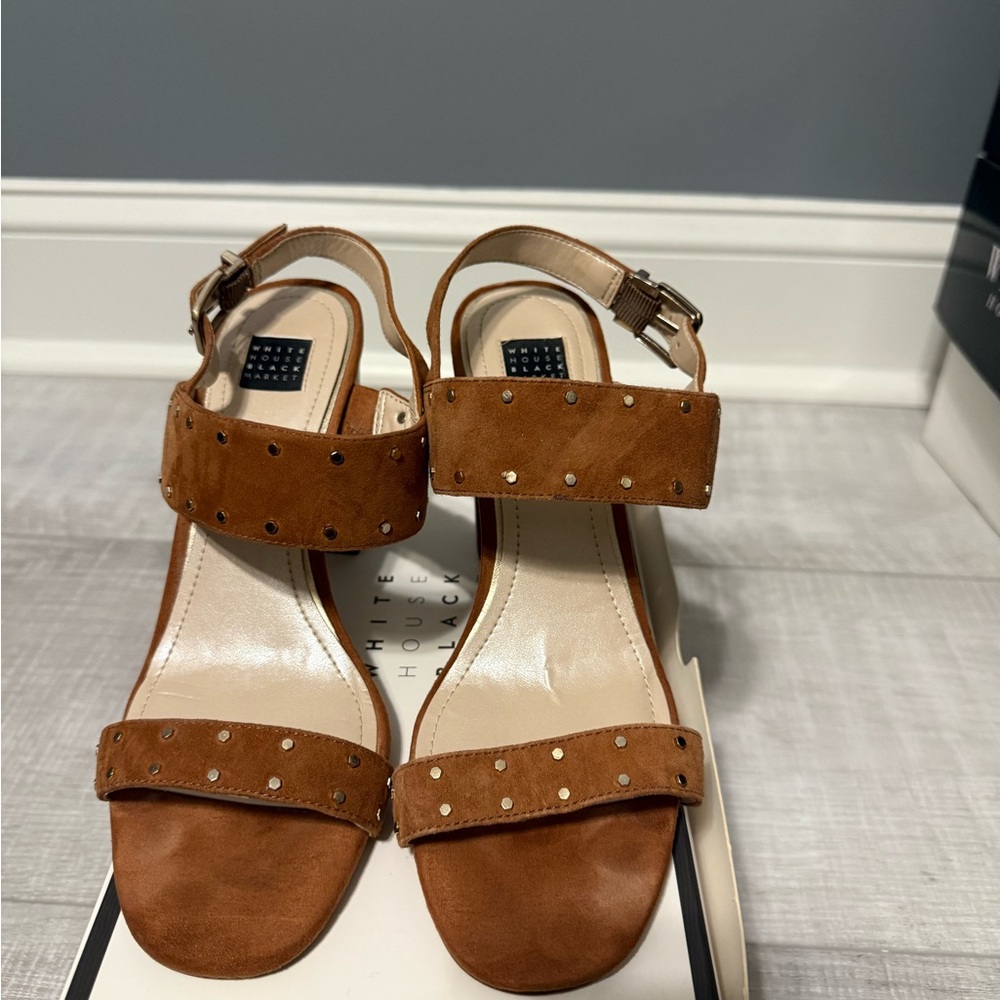 White House Black Market Tan Studded Sandals - Eden, Size 8 with matching belt